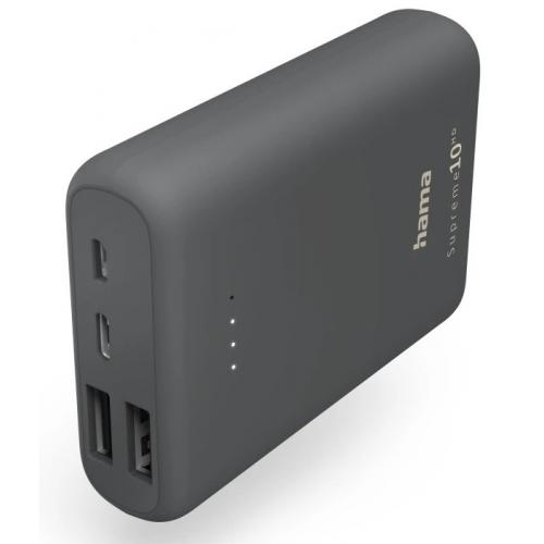 Baterie portabila Hama Supreme 10HD 00201668, 10000mAh, 2 x USB-A, 1 x USB-C, Grey