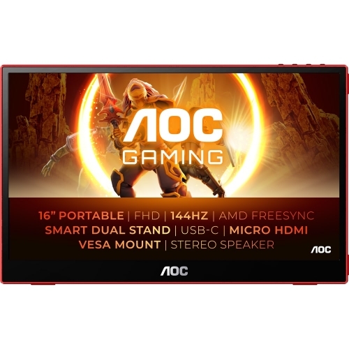 Monitor LED Portabil AOC 16G3, 15.6inch, 1920x1080, 4ms GTG, Black-Red