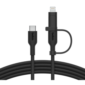 Cablu de date Belkin CAC003HQ1.5MBK, USB-C male - USB-C + Lightning male, 1.5m, Black 