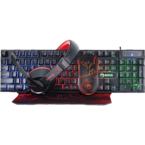 Kit Marvo Starter 4in1 CM409, Tastatura Marvo CM409, RGB LED, USB, Black + Casti Marvo CM409, Black-Red + Mouse Optic Marvo CM409, USB, Black-Red + Mouse Pad Marvo CM409, Black-Red