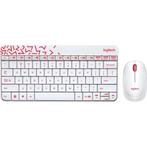 Kit Wireless Logitech MK240 - Tastatura, USB, Layout Rusa, White-Red + Mouse Optic, USB, White-Red