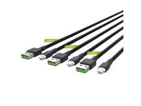 Set 3x Green Cell Cable GC Ray Lightning 200cm  with white LED, quick charging Apple 2.4A