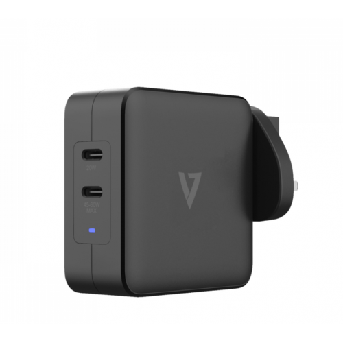 Incarcare retea V7 ACUSBC65WGAN, 2x USB-C, 65W, Black