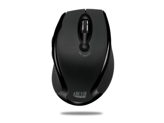 Adesso Wireless Ergonomic Optical Mouse, any surface sensor, 1600 DPI, Mini USB Receiver 