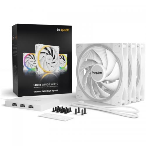 Kit Ventilator Bequiet! LIGHT WINGS White ARGB, PWM, 140mm, 3 bucati