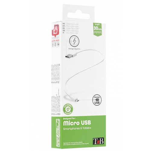 Cablu de date TnB CBMUSB03WH, USB - micro USB, 0.3m, White