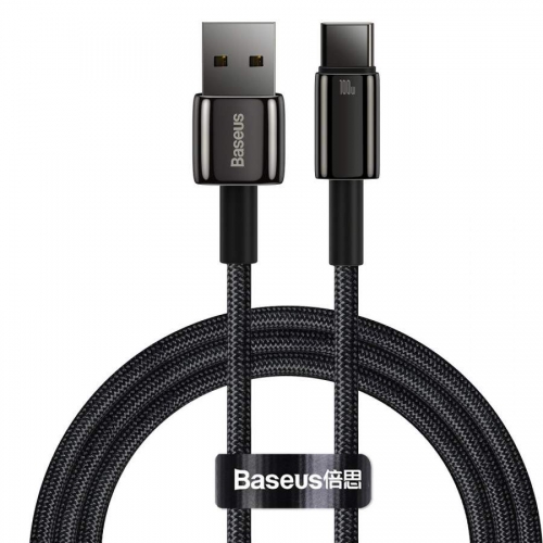 Cablu de date Baseus Tungsten Gold CAWJ000001, USB-A - USB-C, 1m, Black