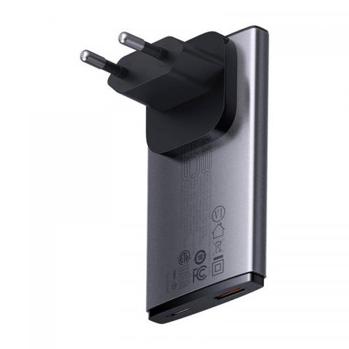 Incarcator retea Baseus GaN5 Pro Ultra-Slim, 1x USB-C + 1x USB, 65W, Gray