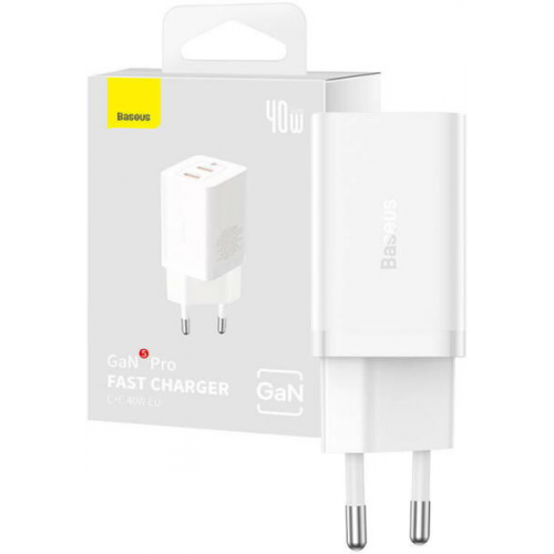 Incarcator retea Baseus GaN5 Pro CCGP180102, 2x USB-C, 3A, White