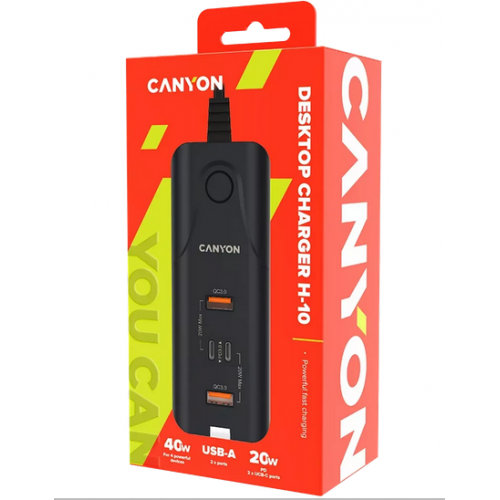 Incarcator retea Canyon H-10, 2x USB 3.0 + 2x USB-C, 3A, Black