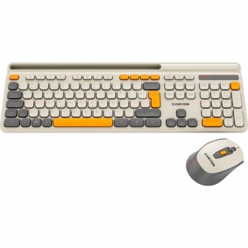 Kit Wireless Canyon HSET-W5 - Tastatura, USB Wireless, Beige + Mouse Optic, USB Wireless, Gray