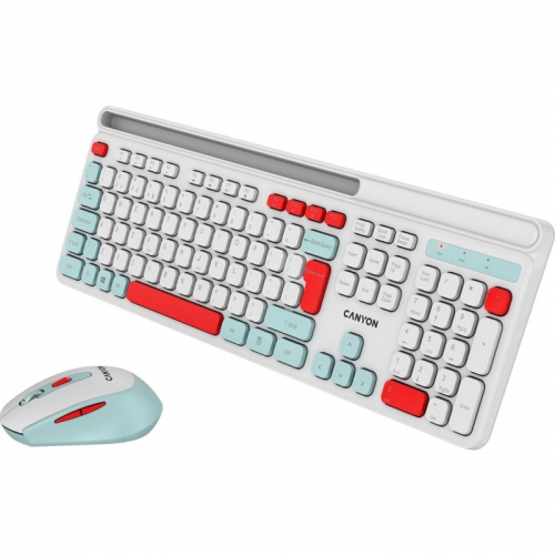 Kit Wireless Canyon HSET-W5 - Tastatura, USB Wireless, White-Red + Mouse Optic, USB Wireless, White-Red