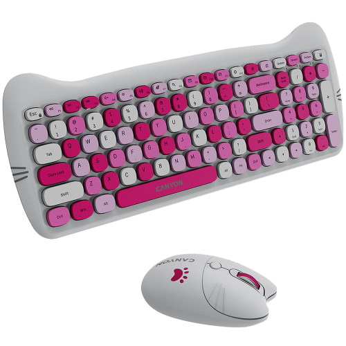 Kit Wireless Canyon HSET-W6 Kitty Edition - Tastatura, USB Wireless, Pink + Mouse Optic, USB Wireless, Pink + Mouse Pad, Pink