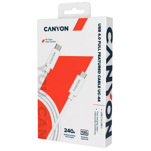 Cablu de date Canyon UC-44, USB-C - USB-C, 1m, White