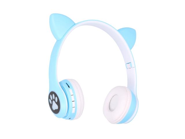 Extralink Kids Cat-Ear Wireless Headphones Niebieskie | Słuchawki bezprzewodowe | dla dzieci, kocie uszy, Bluetooth 5.0, Oświetlenie RGB