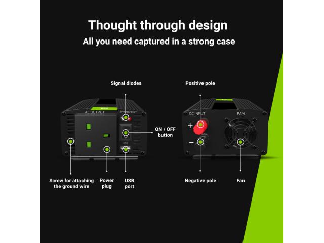 Green Cell Power Inverter 24V to 230V 1000W/2000W Modified sine wave UK PLUG