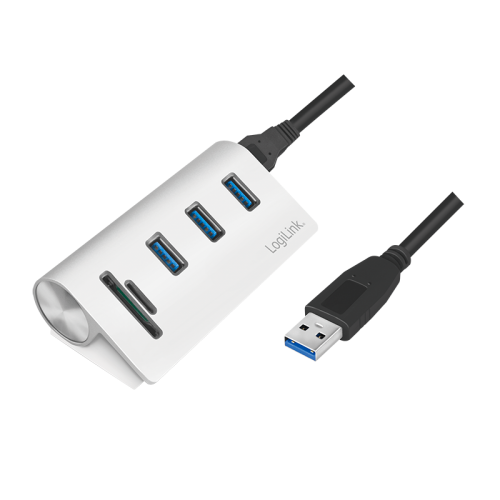 Hub USB Logilink CR0045, 3x USB 3.2 gen 1 + Card reader, White