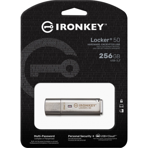 Stick Memorie Kingston IronKey Locker+50 256GB, USB 3.2 Gen 1, Silver