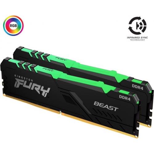 Kit memorie Kingston FURY Beast RGB 32GB, DDR4-3733MHz, CL19, Dual Channel