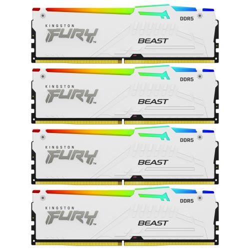 Kit Memorie Kingston Fury Beast RGB White Intel XMP 3.0, 128GB, DDR5-5200MHz, CL40, Quad Channel
