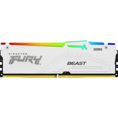 Kit Memorie Kingston Fury Beast RGB White Intel XMP 3.0, 32GB, DDR5-6000MHz, CL40, Dual Channel