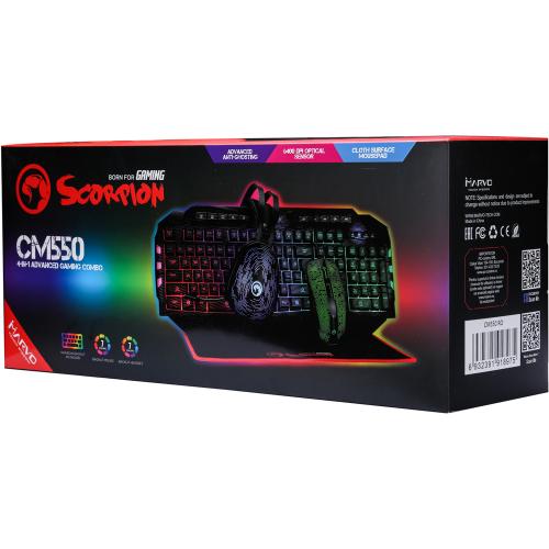 Kit Marvo Advanced 4in1 CM550, Tastatura Marvo K624, RGB LED, USB, Black + Casti Marvo HG8930, Black + Mouse Optic Marvo M504, USB, Black + Mouse Pad Marvo G18, Black