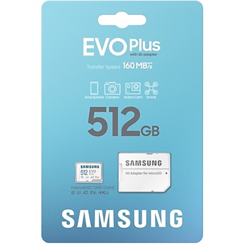 Memory Card microSDXC Samsung EVO Plus (2024) 512GB, Class 10, UHS-I U3, V10, A2 + Adaptor SD