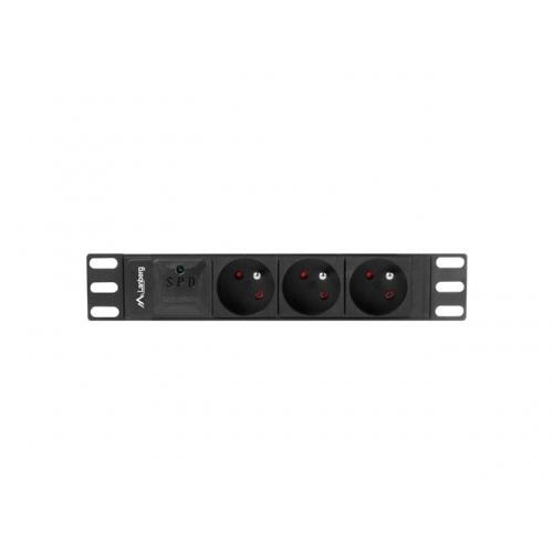 PDU Lanberg PDU-03E-0200-BK, 3x Schuko French, Black