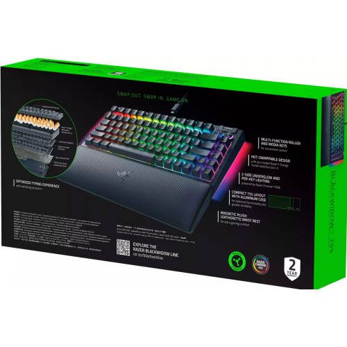 Tastatura Razer BlackWidow V4 75%, RGB LED, Layout US (ISO), USB-A, Black