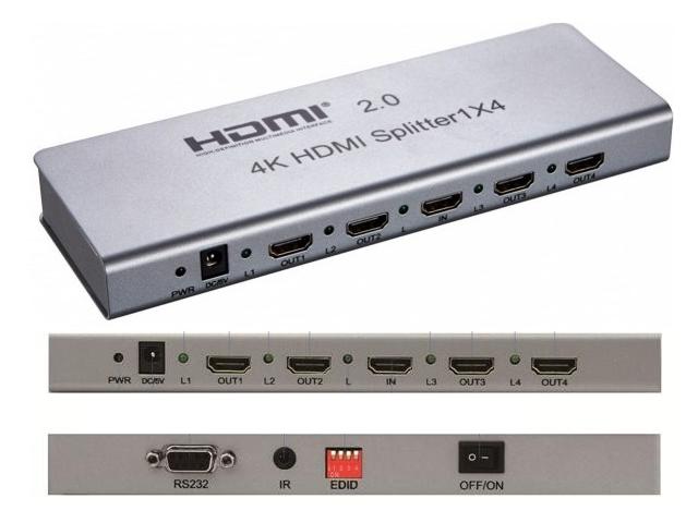 Spliter HDMI 2.0 4K 1 intrare 4 iesiri , versiune HDMI 2.0, HDCP 2.2 - HCT028-130