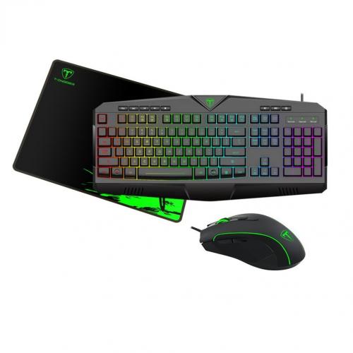 Kit T-Dagger 3 in 1- Tastatura, RGB LED, USB, Black + Mouse Optic, LED, USB, Black + Mouse Pad Lava M, Black