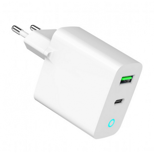 Incacator retea Gembird TA-UC-PDQC20L-W-01, 1x USB-A, 1x USB-C, 3A, White