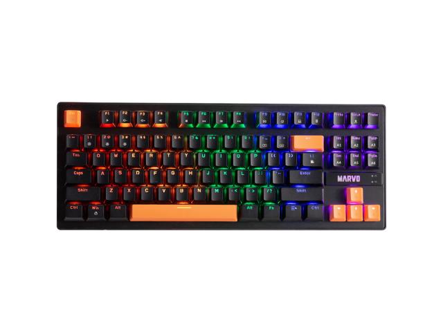 Tastatura Marvo KG901c, Rainbow LED, USB, Black-Orange