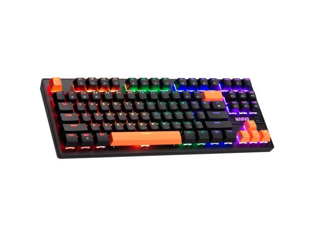 Tastatura Marvo KG901c, Rainbow LED, USB, Black-Orange